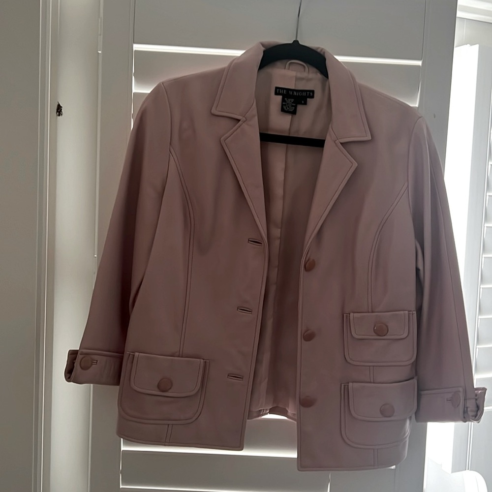Pink 100% leather cropped jacket perfect condition size 8